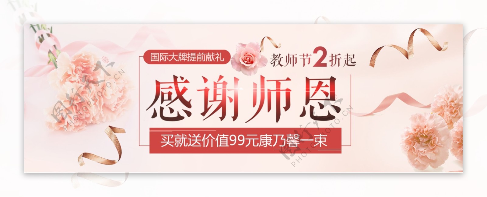 粉色浪漫康乃馨教师节电商淘宝海报模板banner