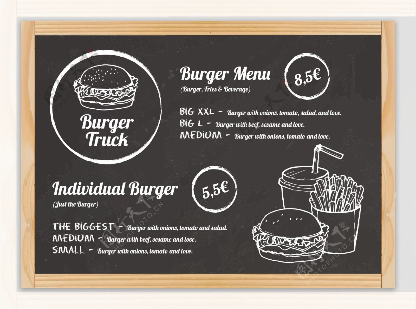 黑板上的汉堡食品菜单