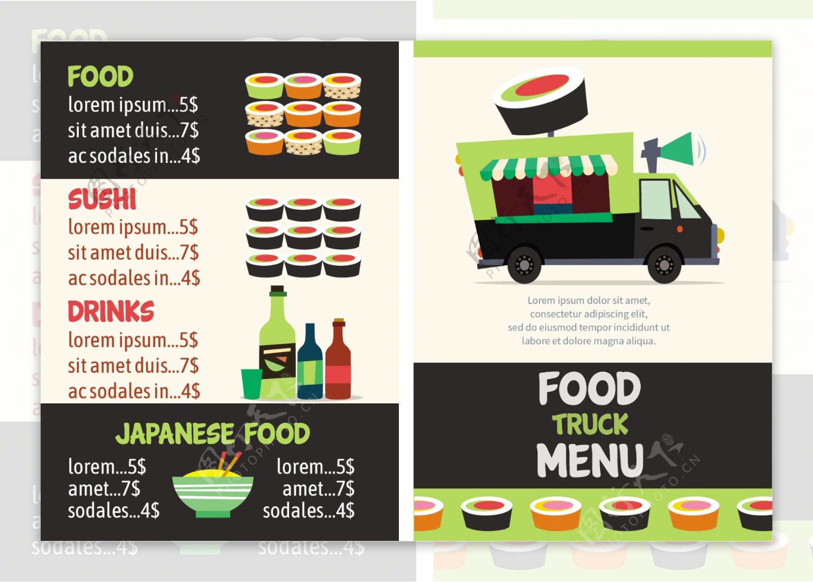 寿司食品卡车菜单
