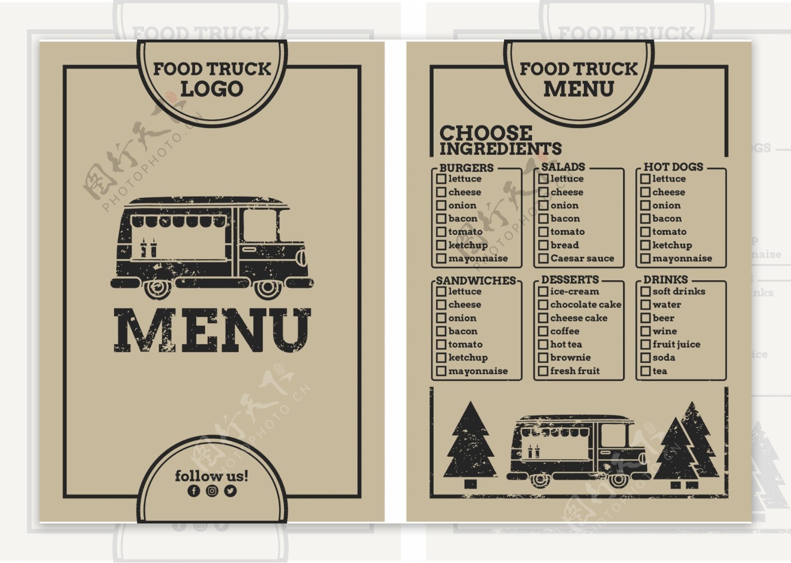 一方面以优雅的风格引起了卡车的食物菜单