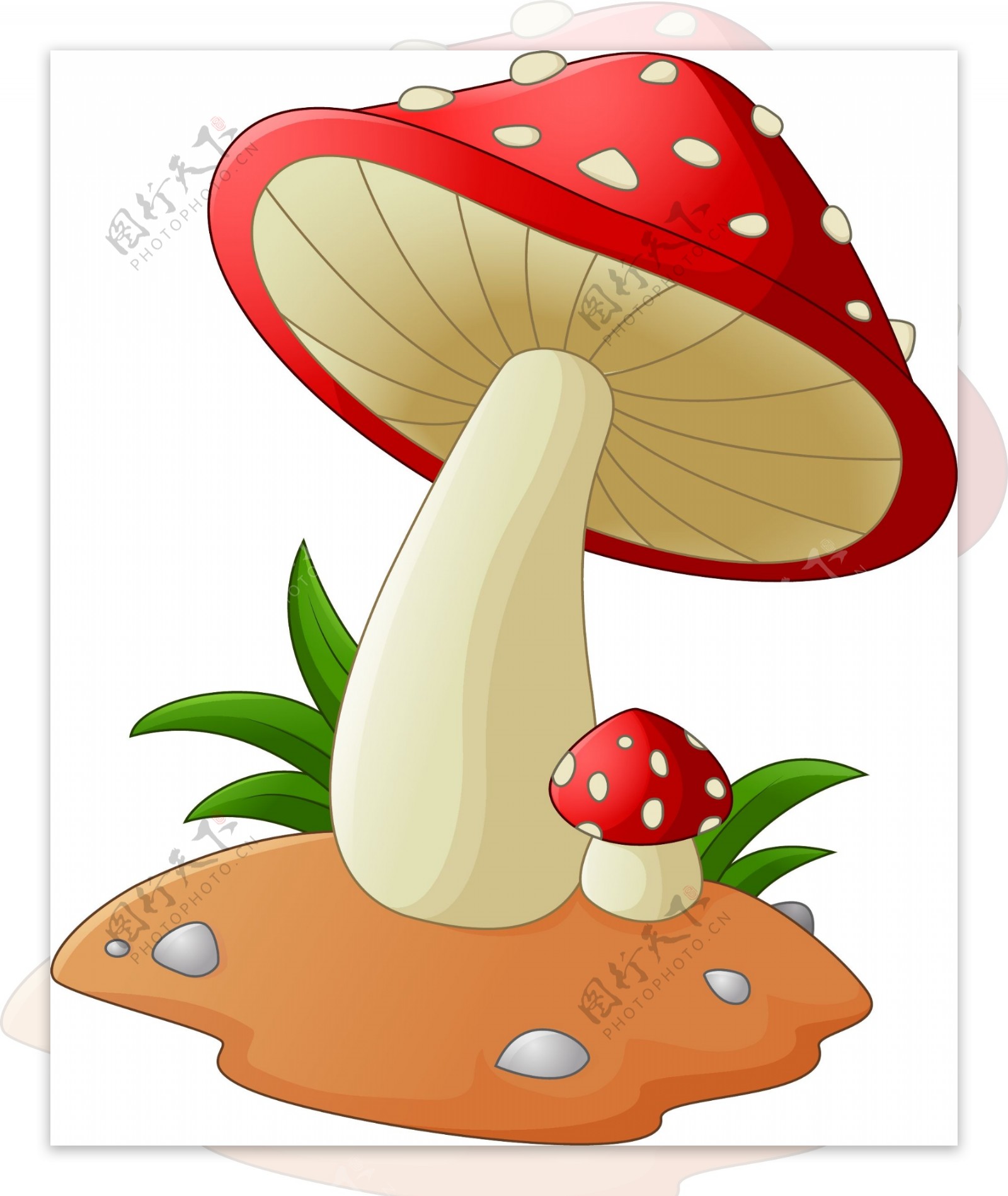 土地上的红色卡通蘑菇矢量素材