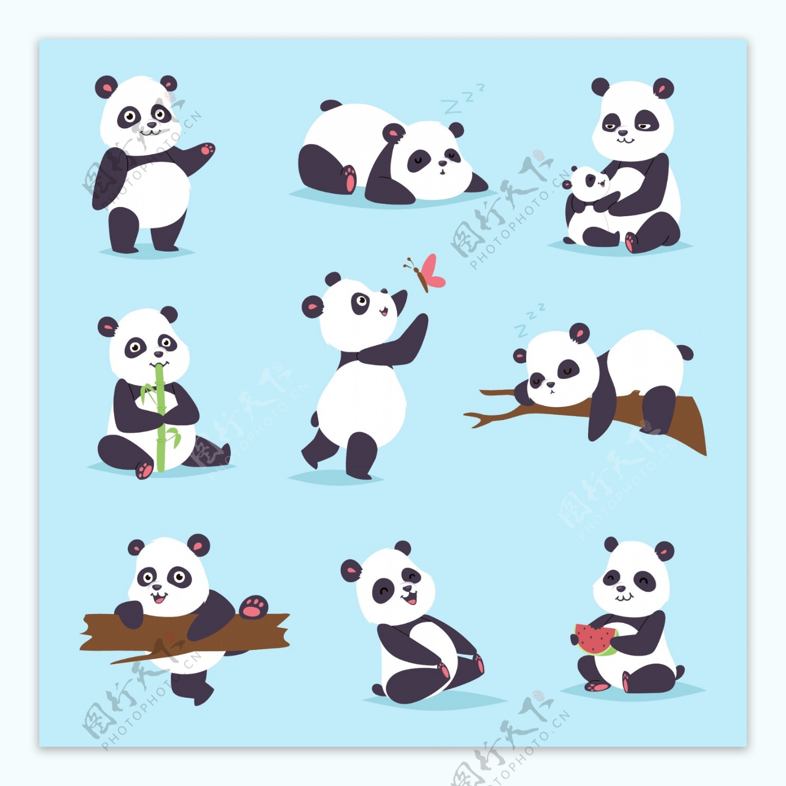 多款可爱卡通大熊猫矢量素材