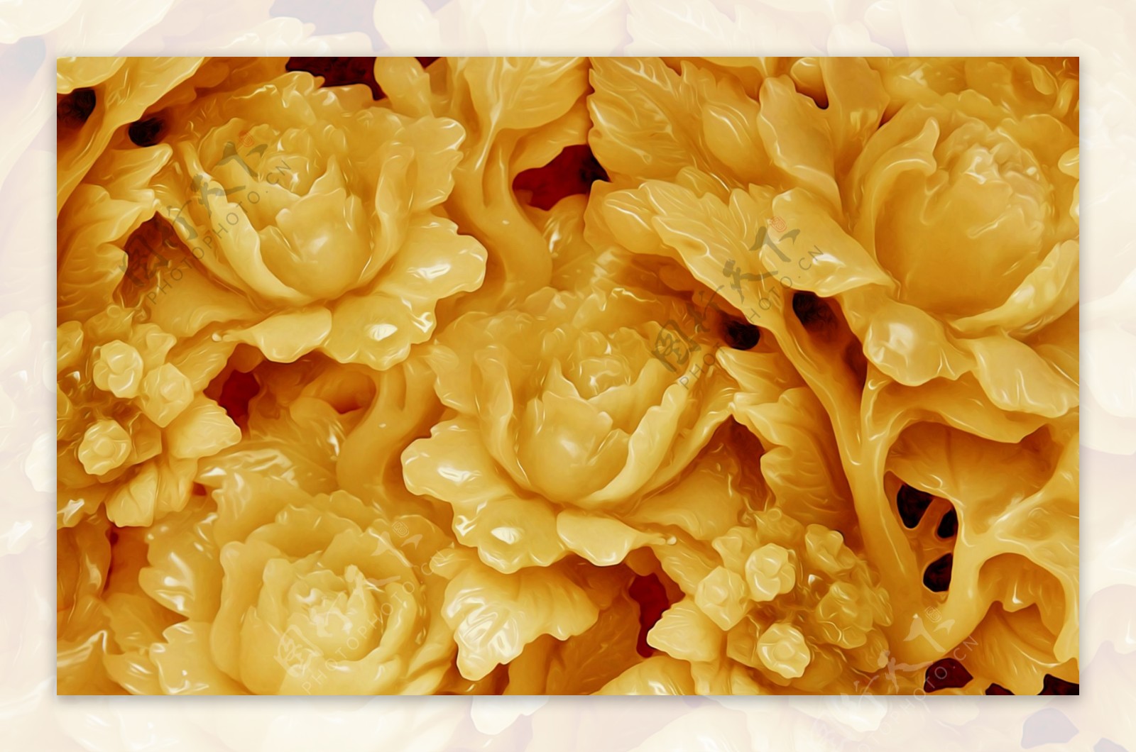 3D浮雕玉石玉兰花背景图