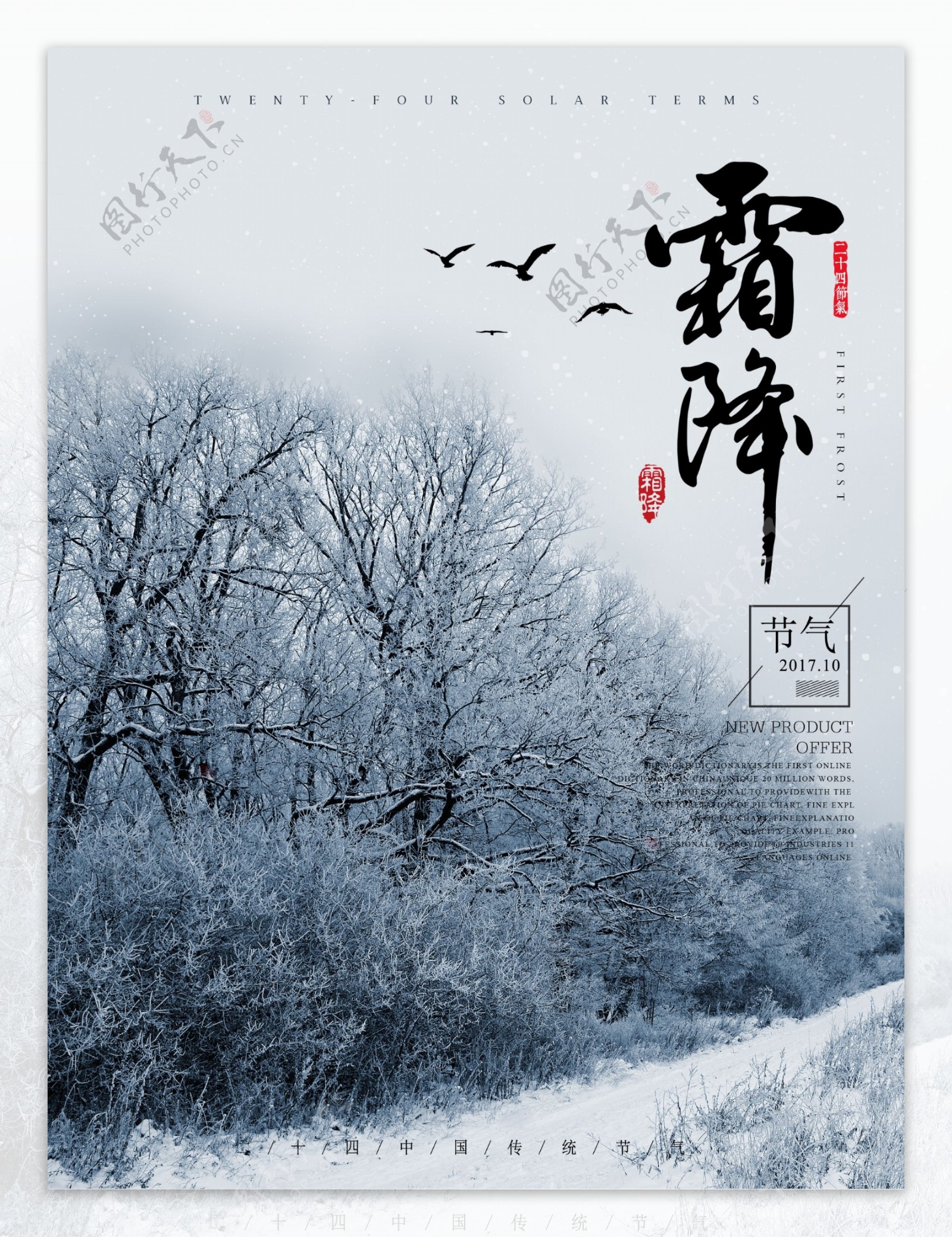 简约中国风霜降节气海报