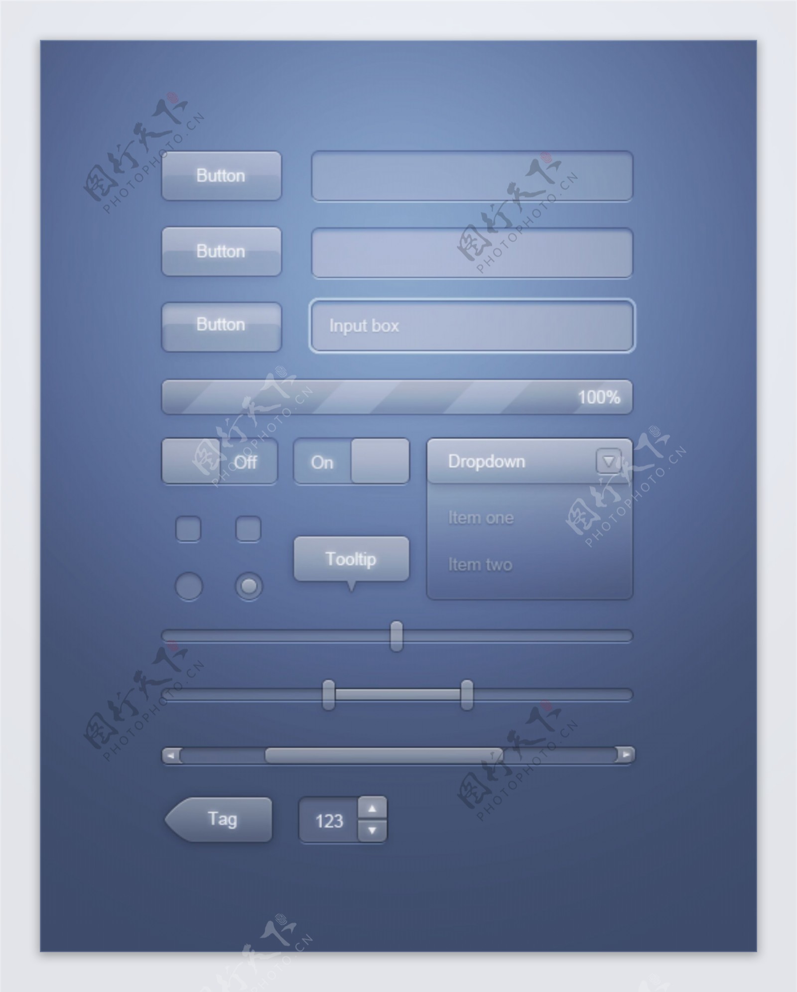 透明玻璃按钮UI组件PSD素材