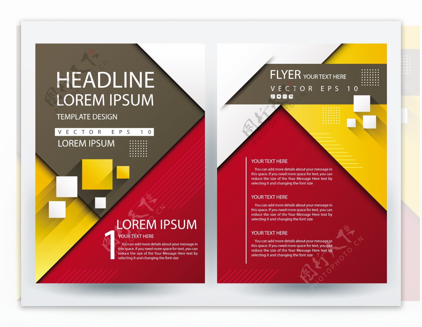 A4宣传册设计模板与山丹丹黄和BrownGeometric