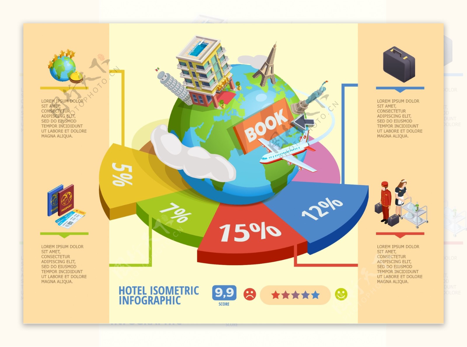 创意环球旅行立体酒店信息图