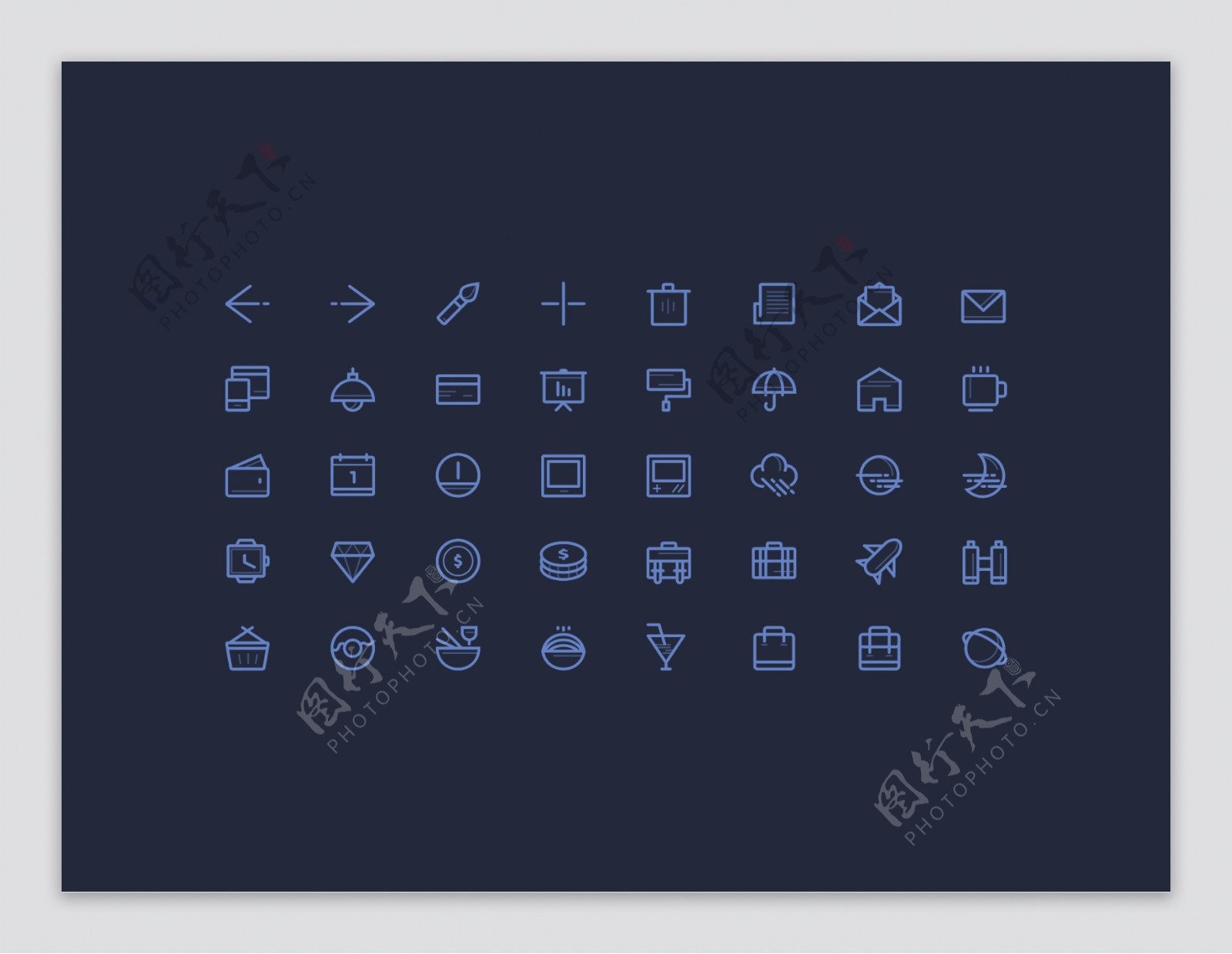 网页UI蓝色常用线条icon图标