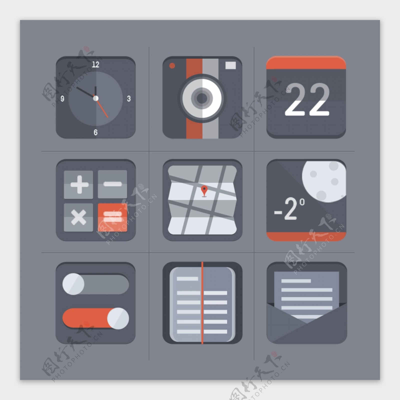 网页UI手机主题灰色质感icon图标设计