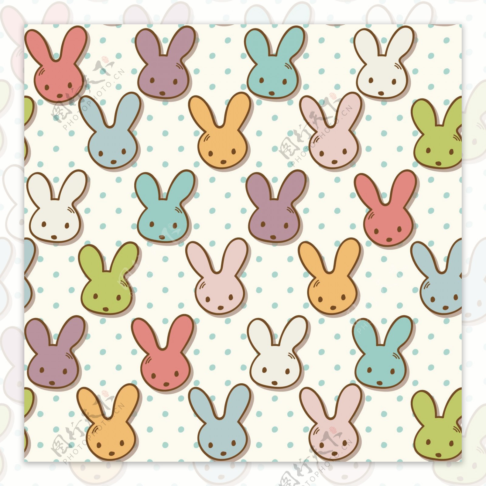 彩色兔子清新壁纸图案装饰设计