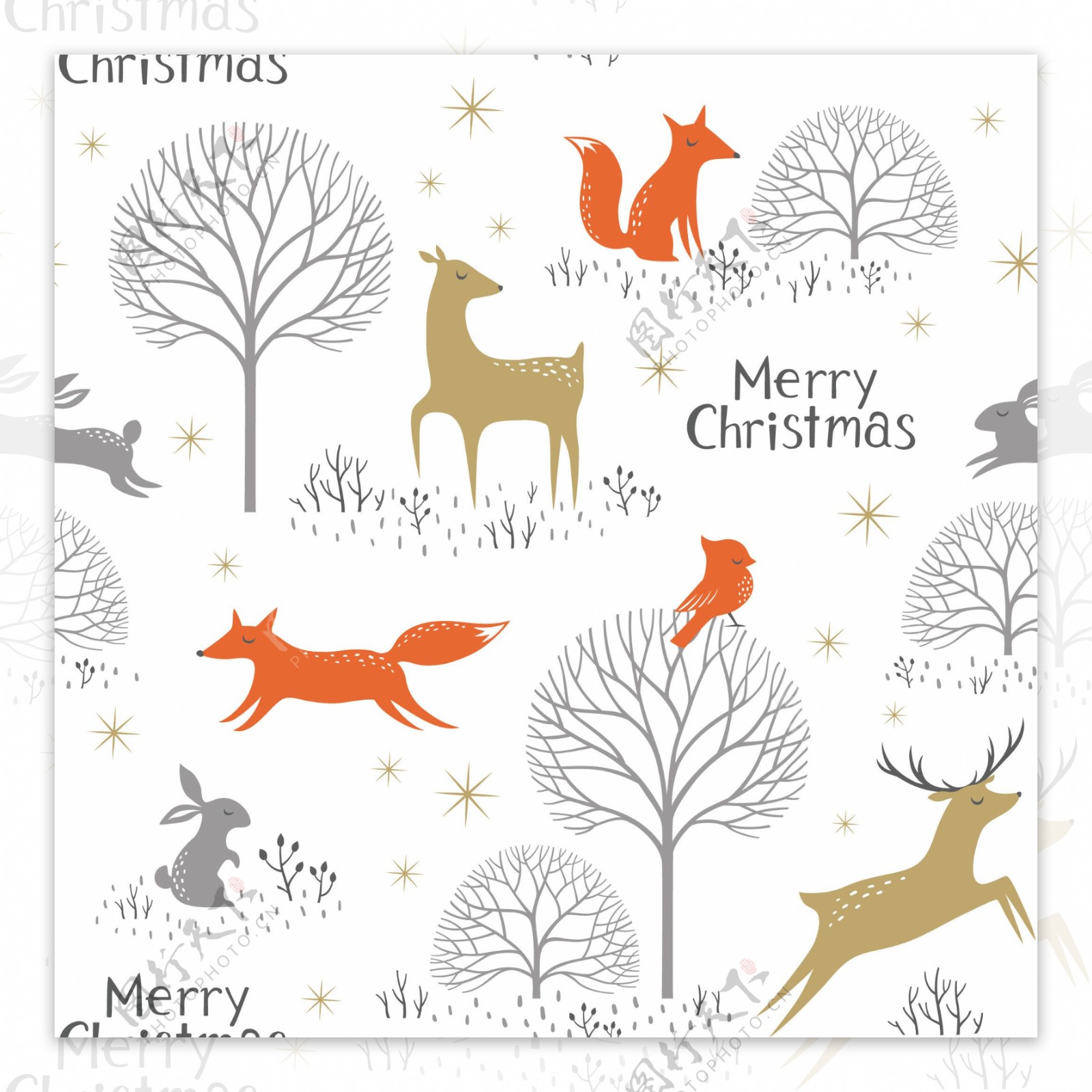 圣诞元素清新壁纸小鹿图案装饰设计