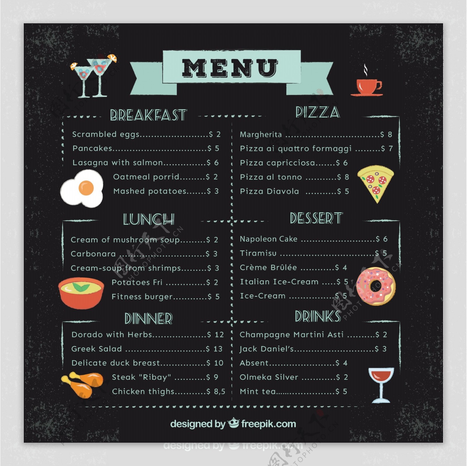 餐厅菜单与膳食插图