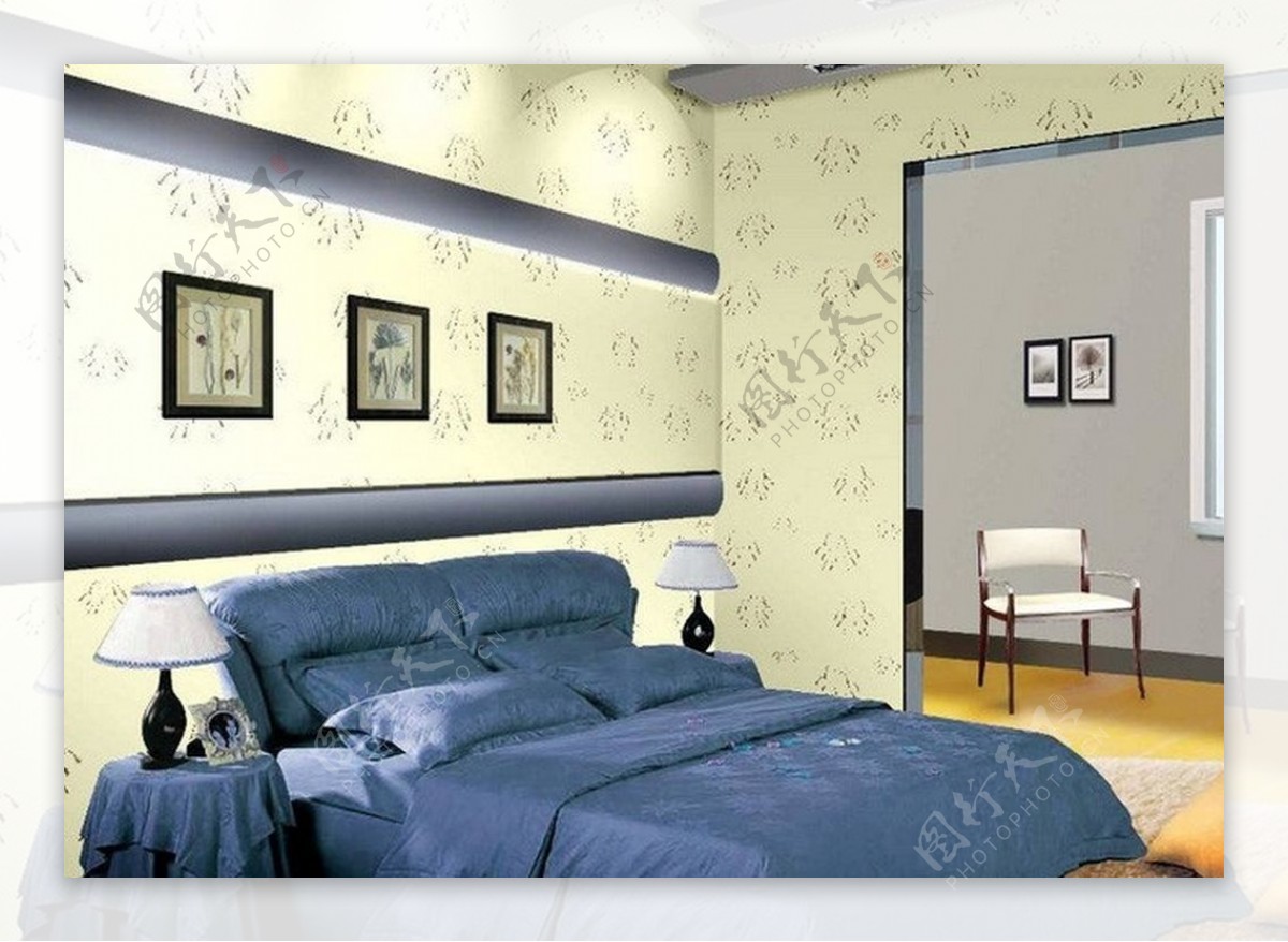 欧式简约风格卧室液体壁纸装修效果图