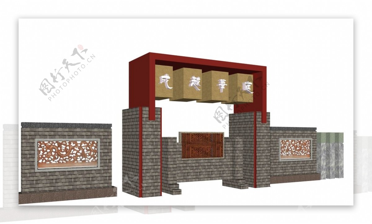 中式入口建筑模型