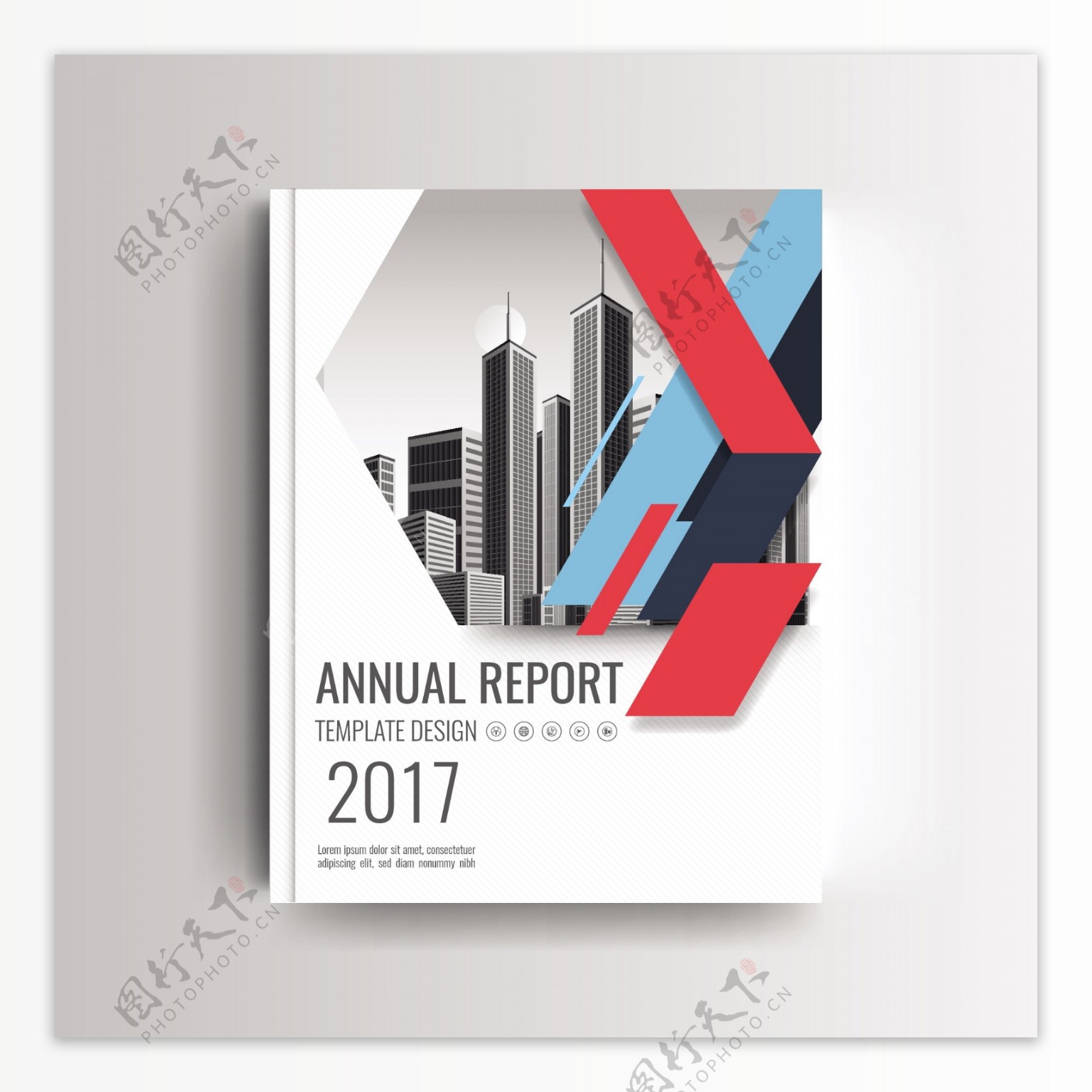 现代年度报告封面蓝色和红色几何口音模板