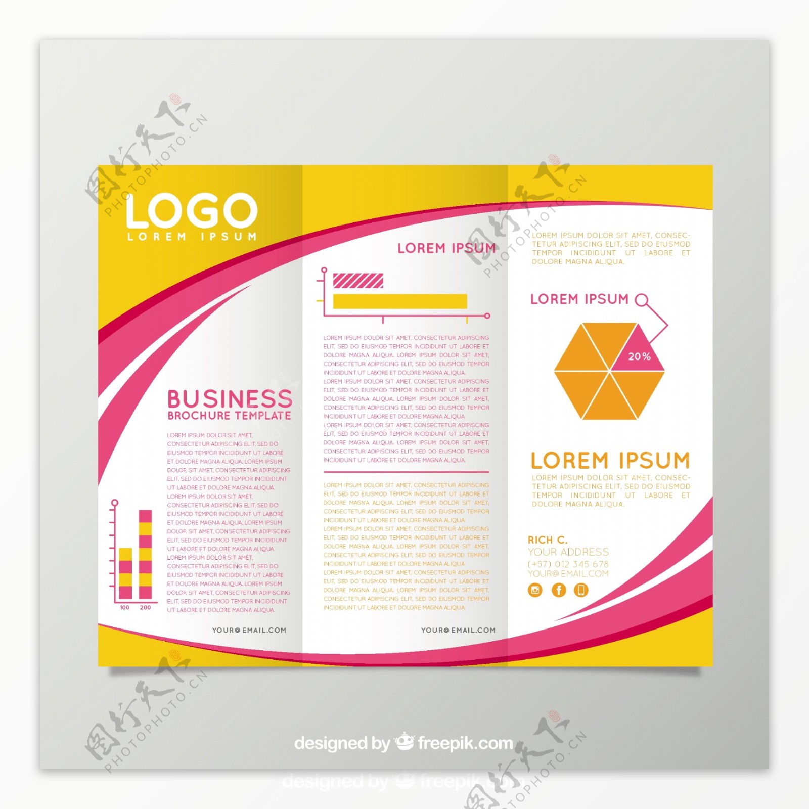 黄色和粉红色商业手册
