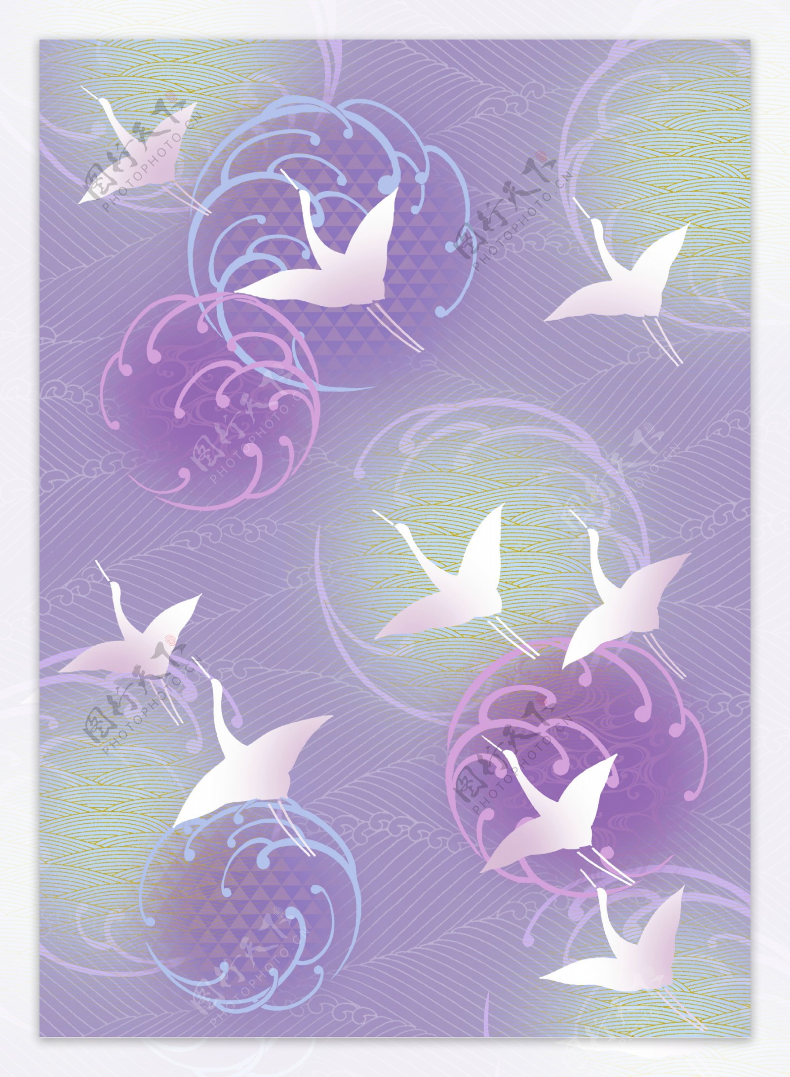紫色小鸟花纹图案背景