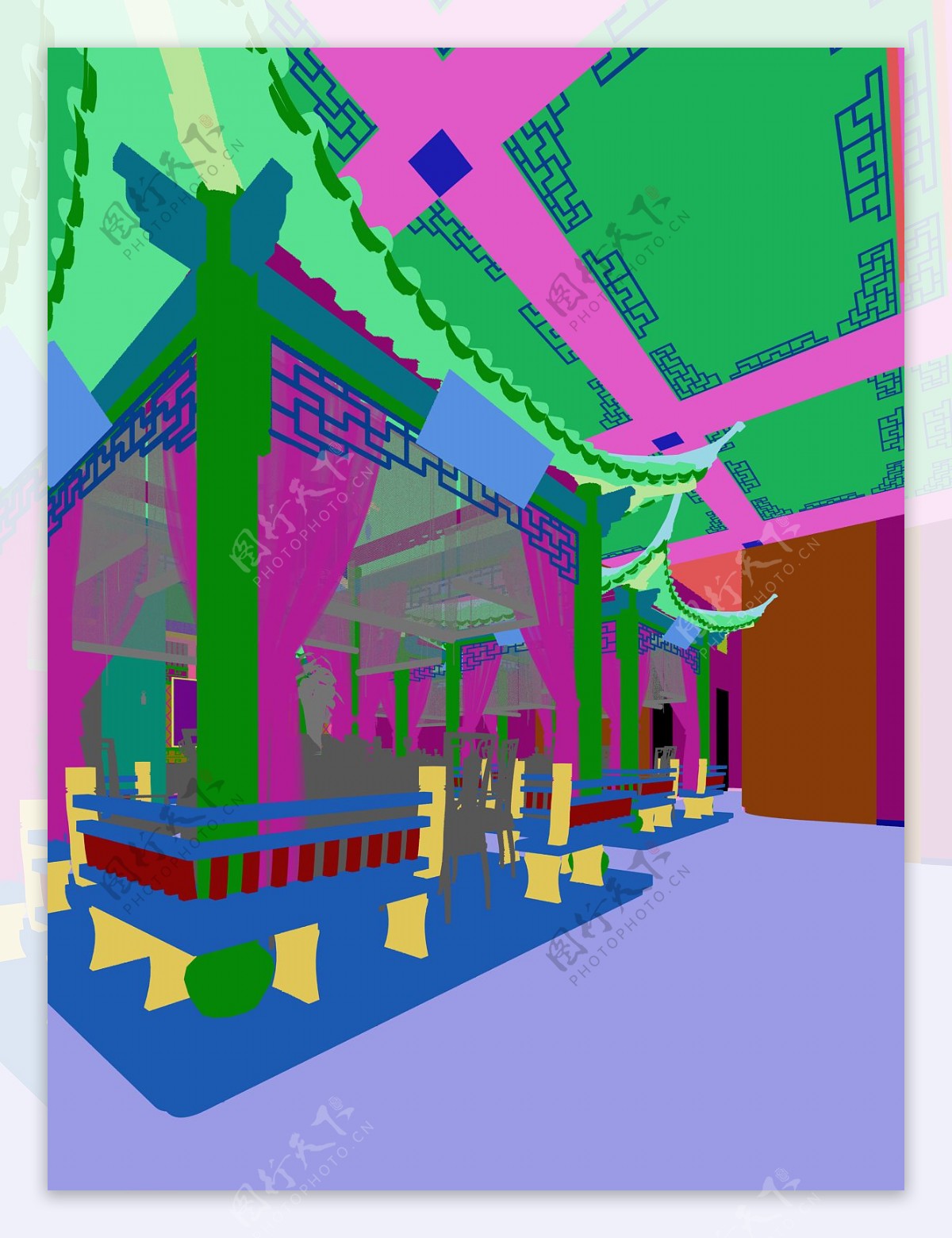 中式餐厅3D效果图
