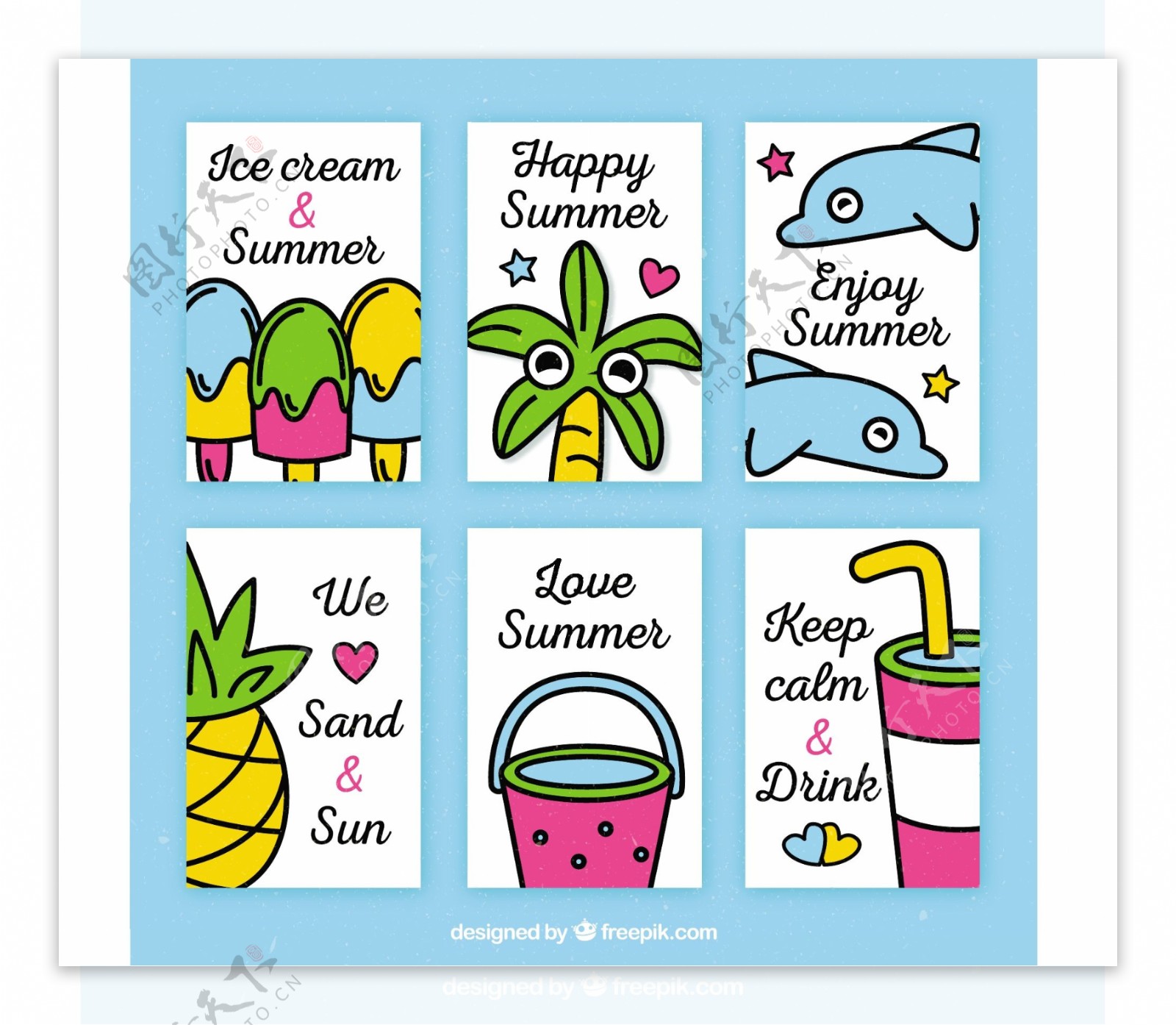 六张彩色夏季卡片
