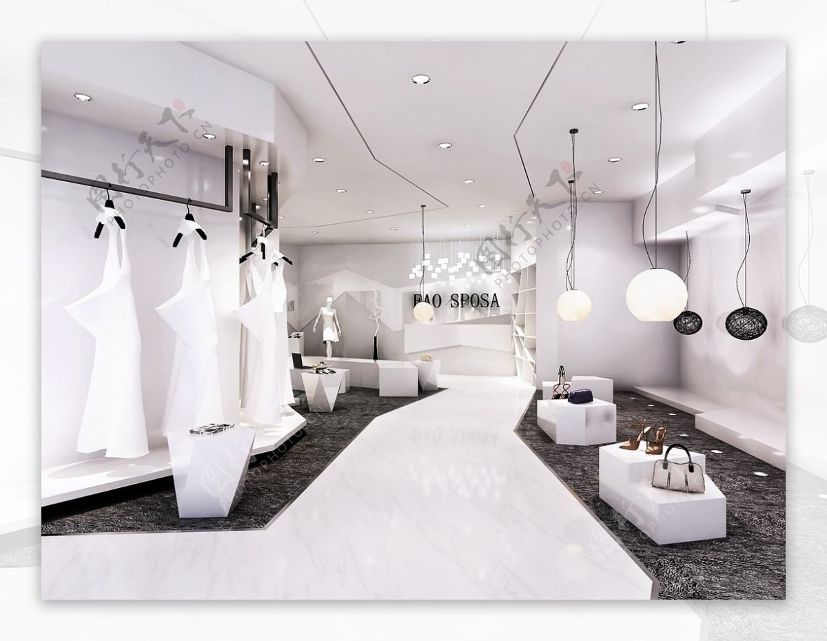 纯白简约风格服装店展厅效果图设计图片