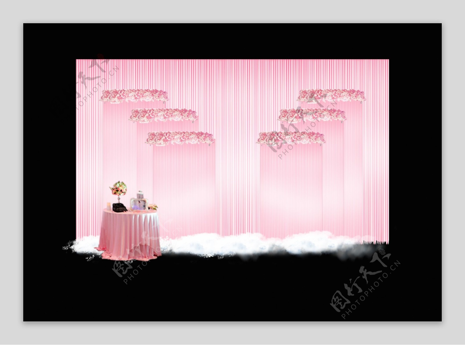 粉色布幔樱花婚礼效果图