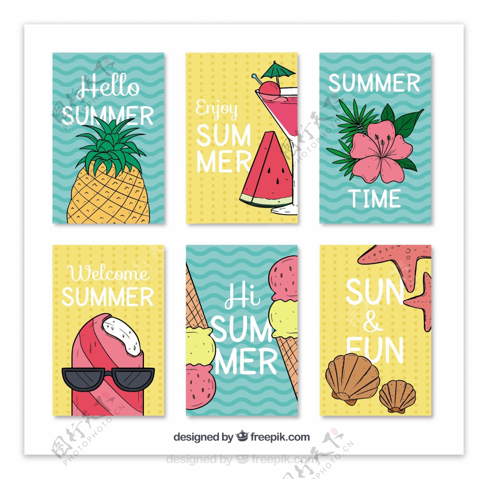 各种图案的夏季卡片
