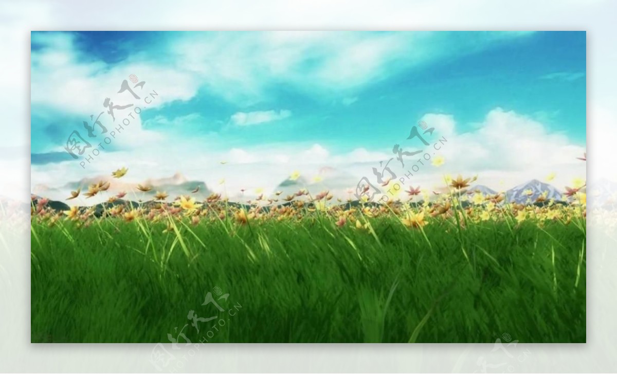卡通天空草地景色循环动画视频素材