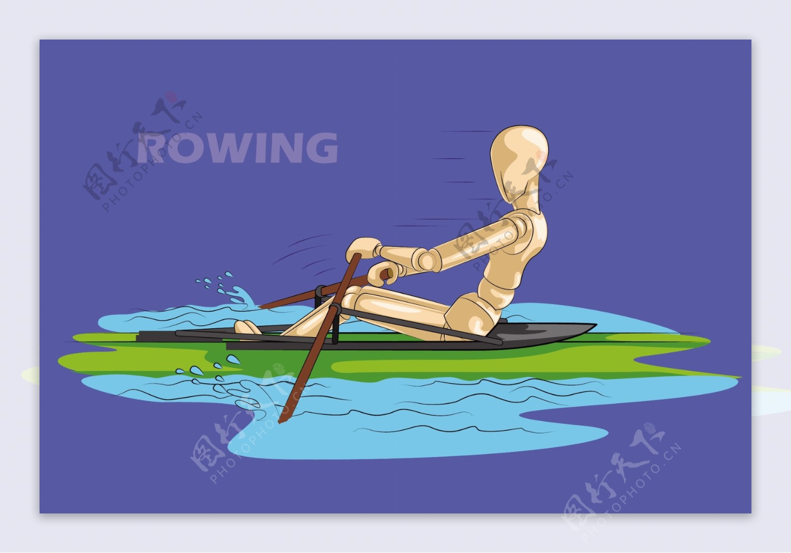 手绘体育划船运动人像卡通矢量背景素材