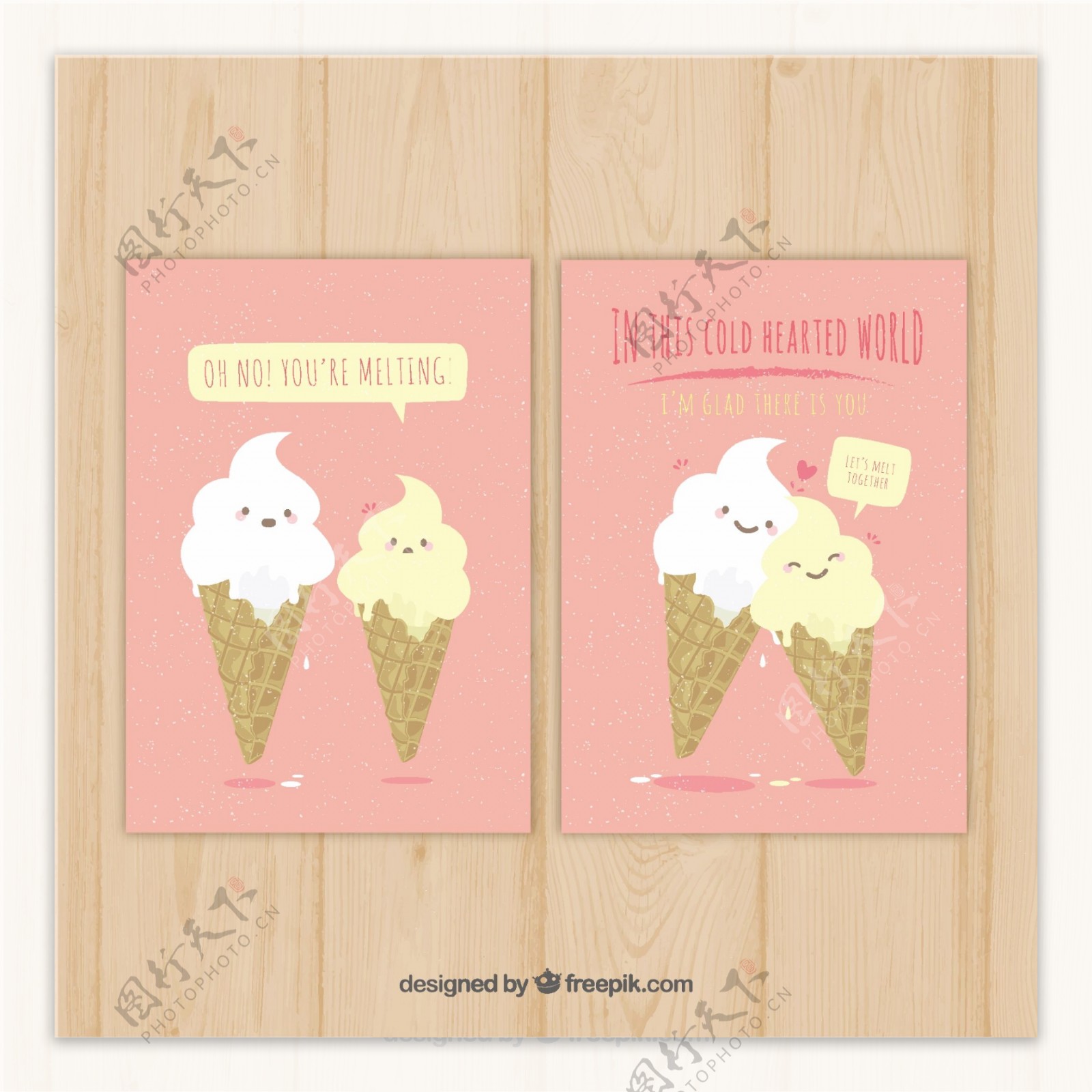 粉红色卡片模板与冰淇淋的人物