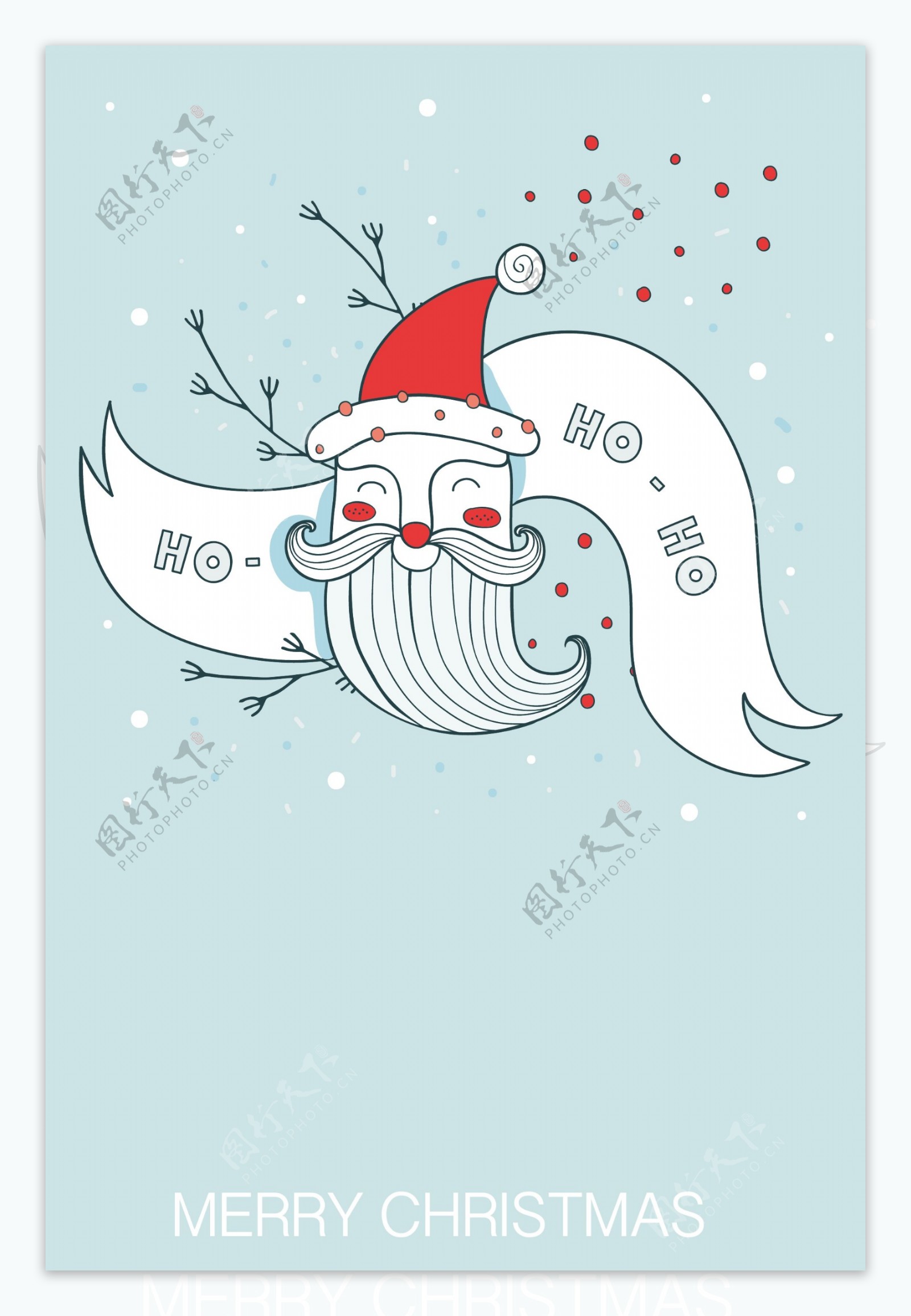 淡蓝色手绘圣诞老人红帽子海报背景素材