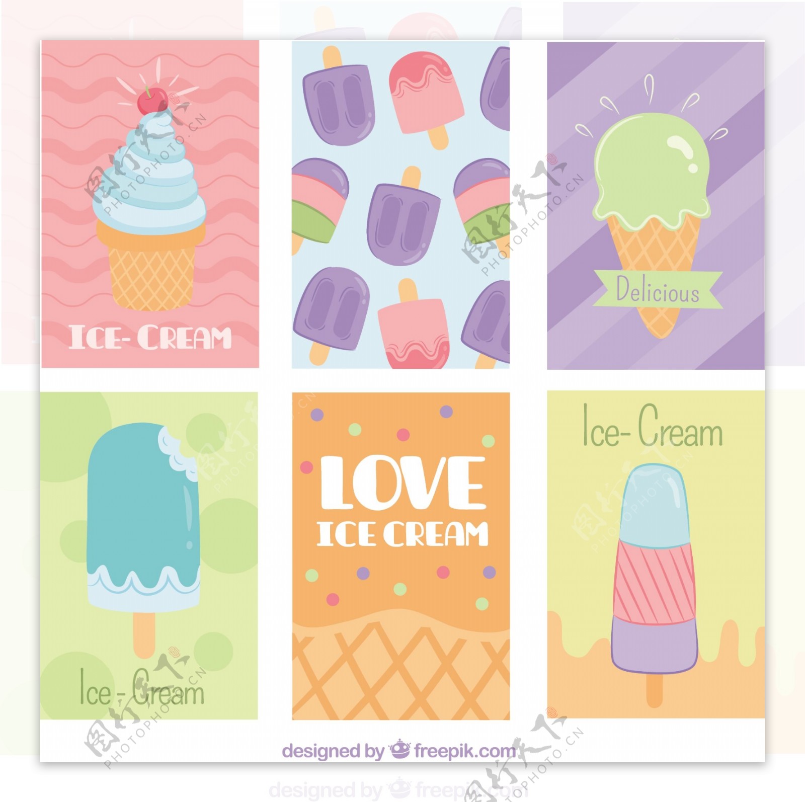 柔和色调的装饰性冰淇淋卡片