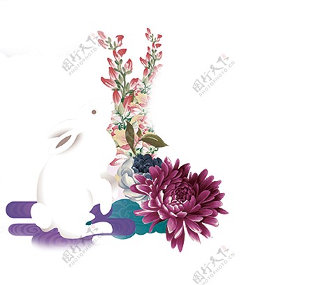 中秋玉兔花朵素材图片