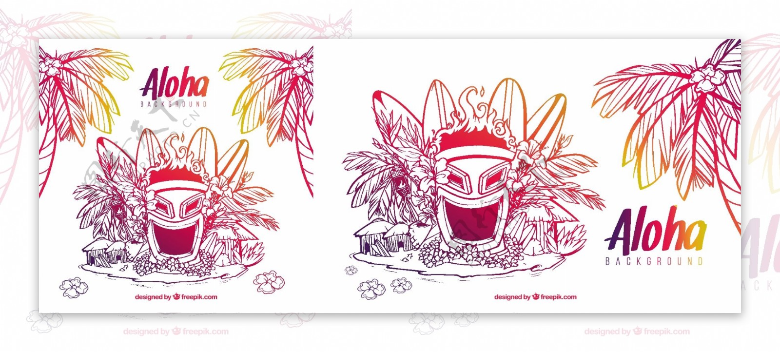 面具草图和夏威夷元素背景