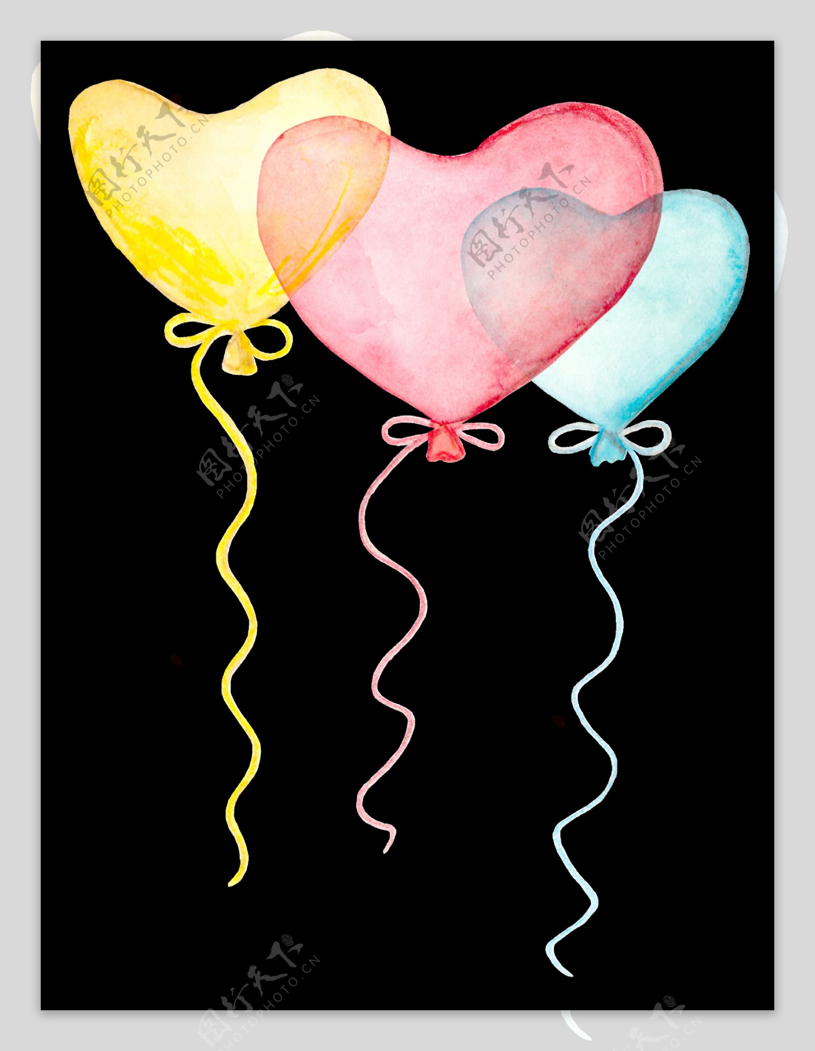 爱心多彩气球透明装饰图案