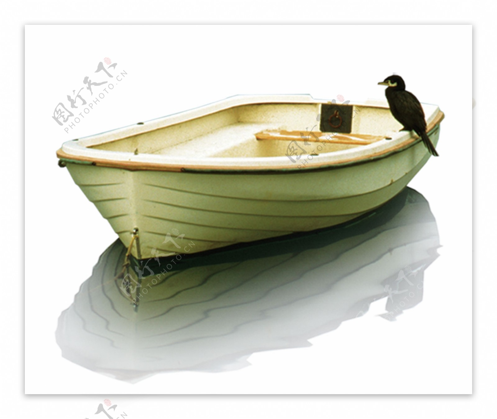 一艘冷清的木船鸟孤单寂寞素材