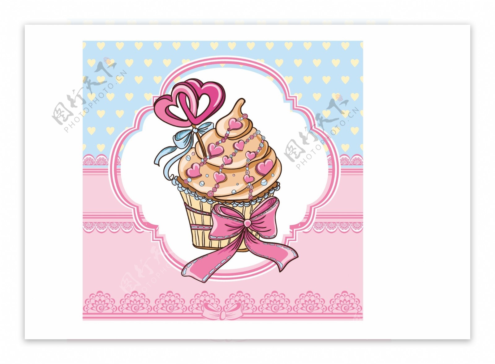 粉色手绘卡通美味的纸杯蛋糕