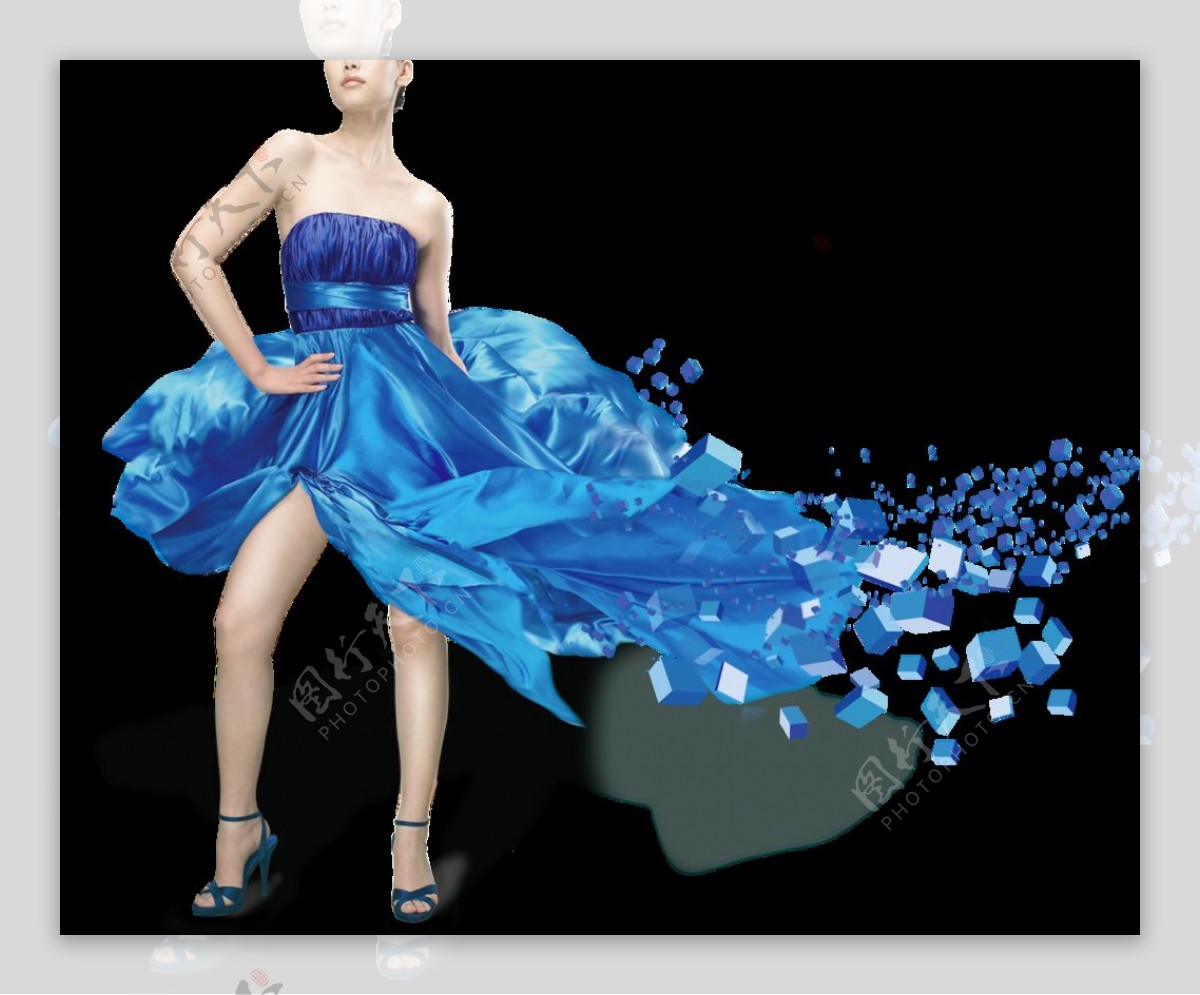 创意蓝色裙子png元素素材