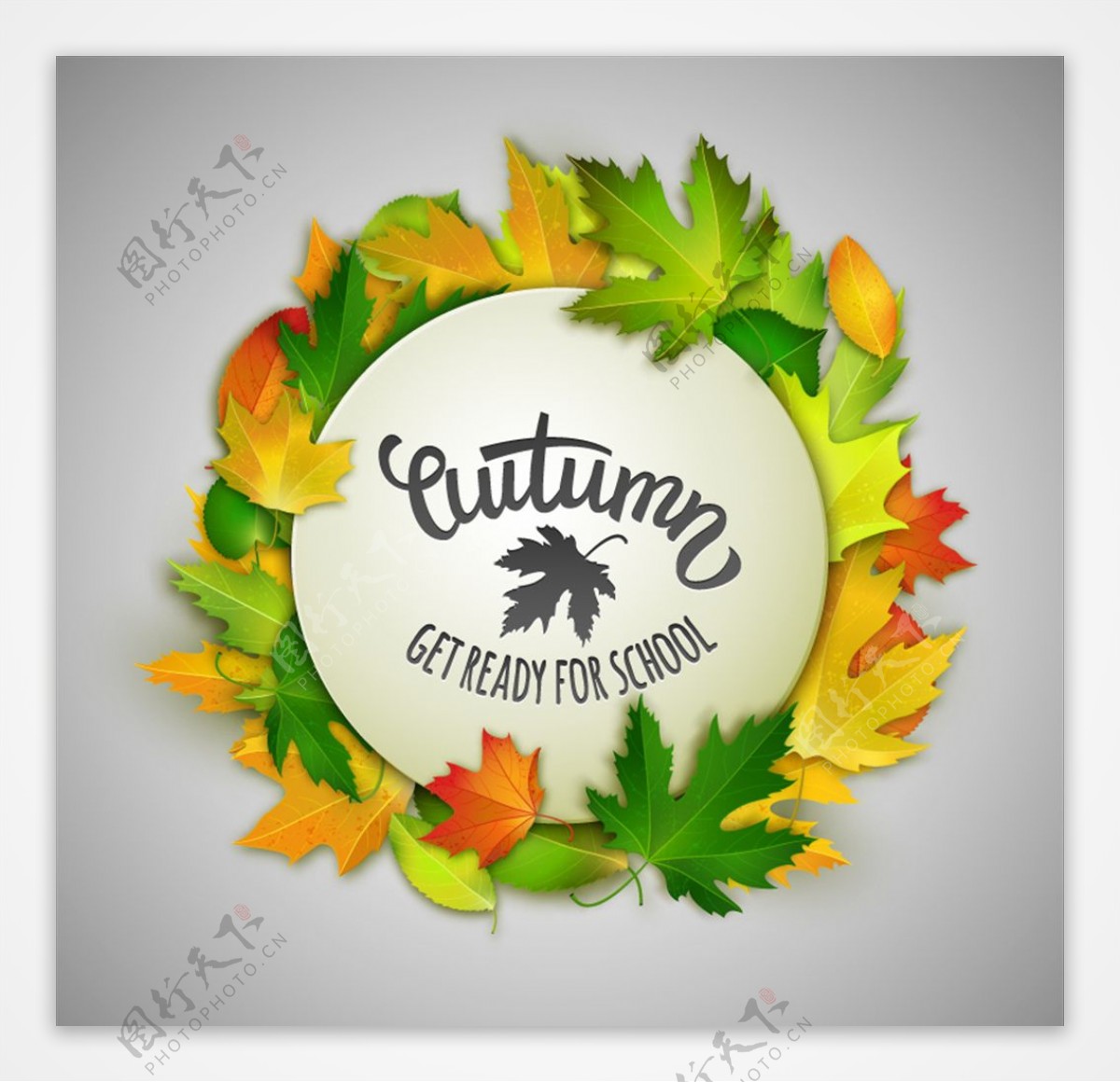 秋季树叶装饰圆形标签