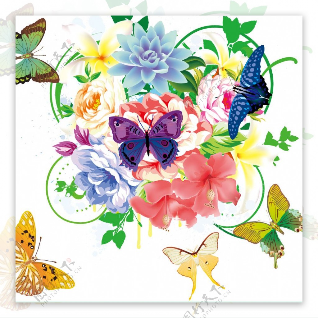 花卉蝴蝶矢量素材装饰图案
