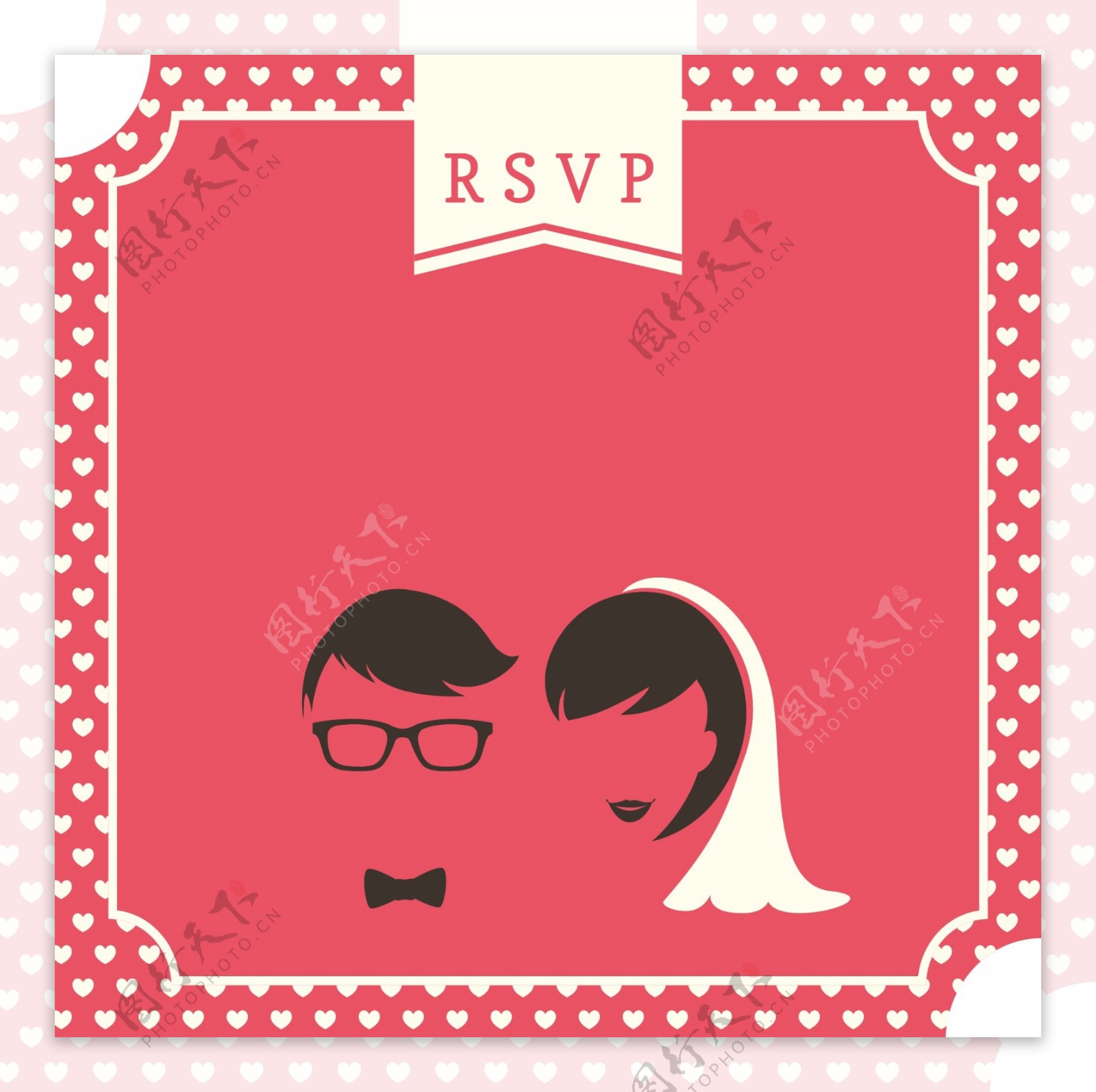手绘结婚相框红色背景