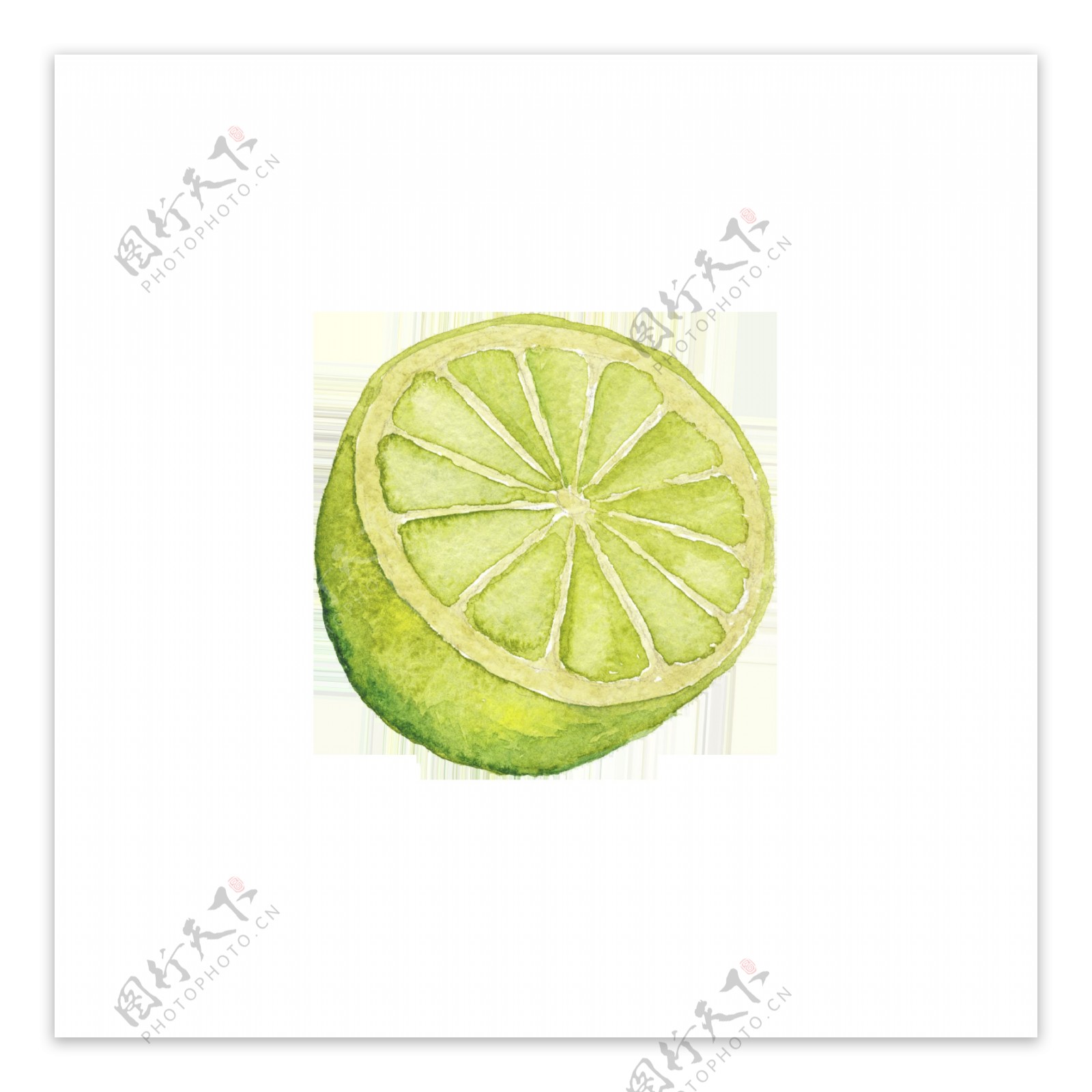 绿色手绘柠檬卡通透明水果素材