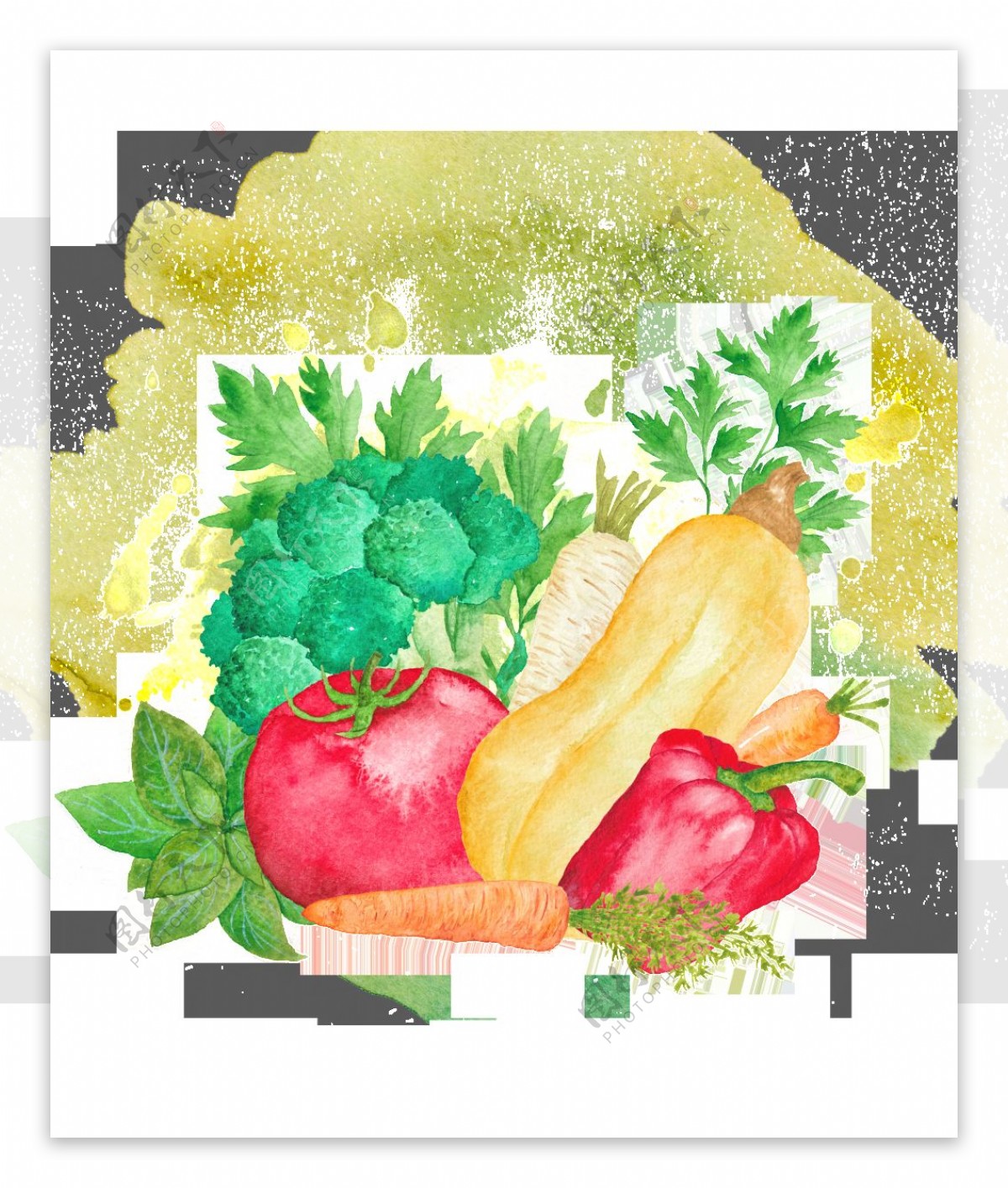 彩色手绘卡通蔬菜厨房透明素材