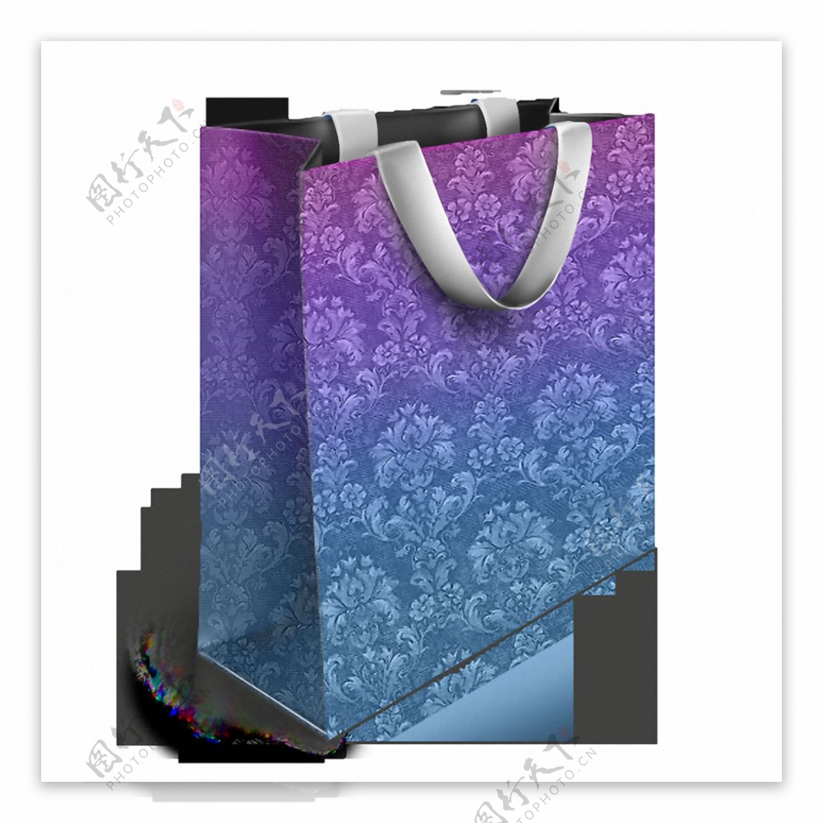 蓝紫渐变购物袋免抠png透明素材