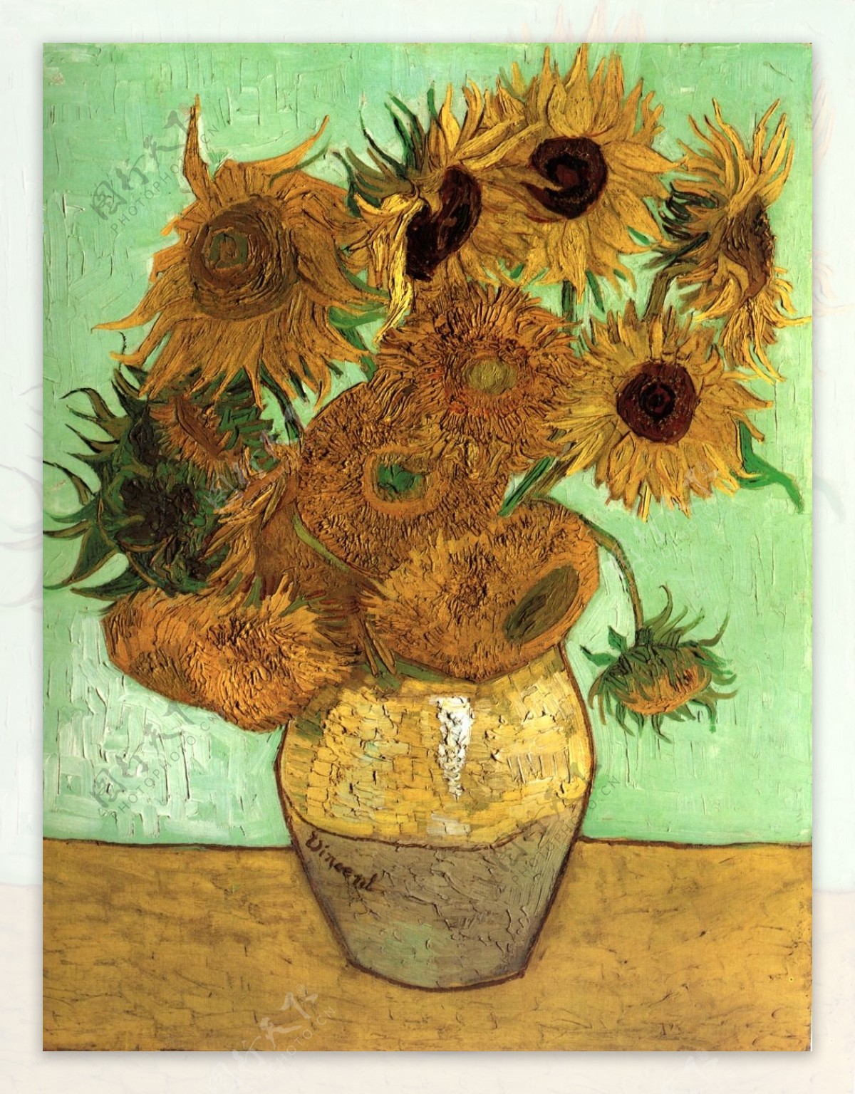 美丽植物向日葵花瓶油画背景墙素材