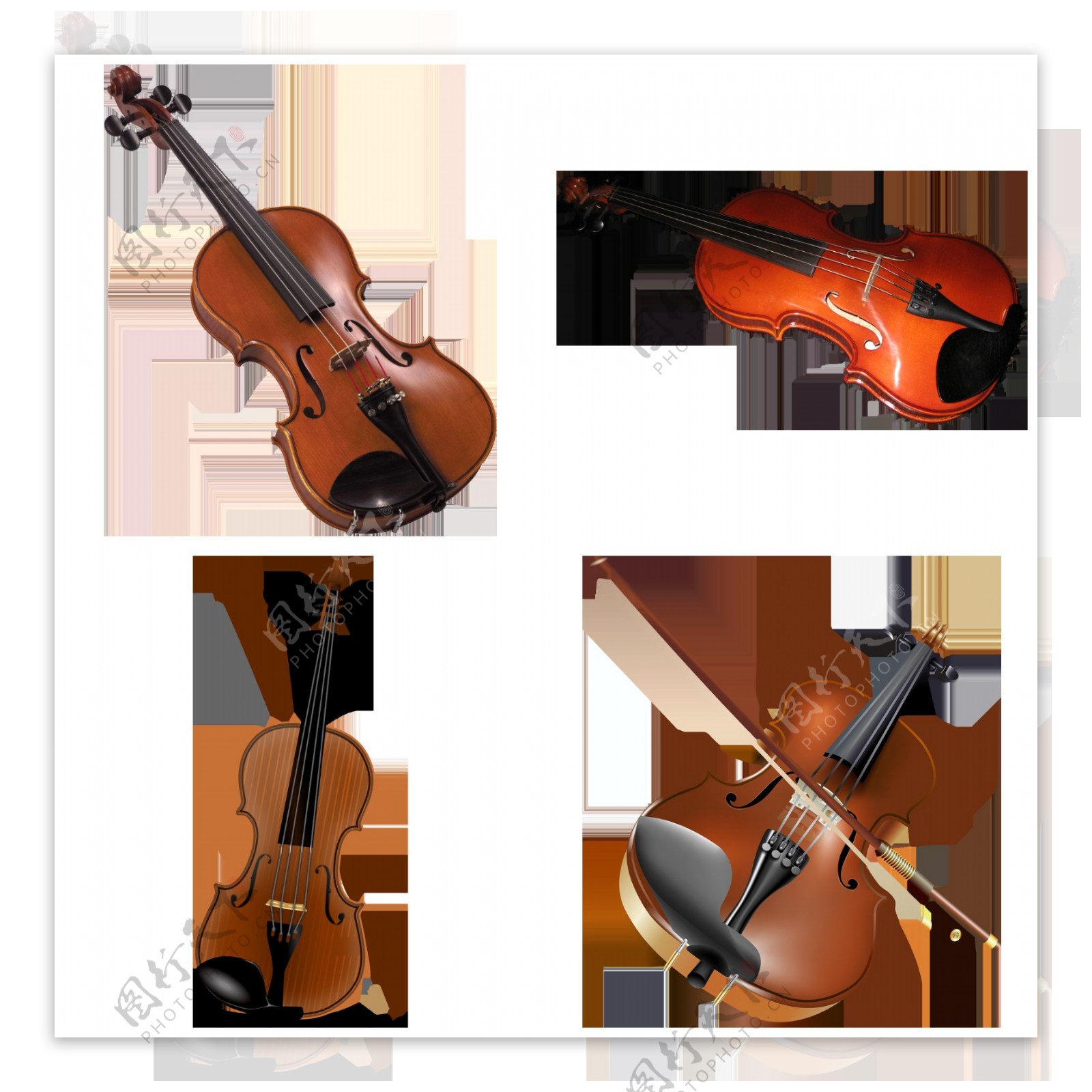 四个小提琴免抠png透明图层素材