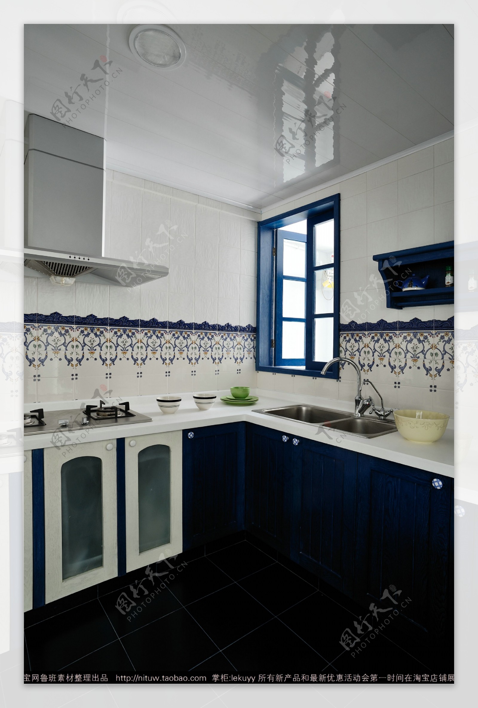 现代欧式时尚简约风厨房花纹瓷砖装修效果图