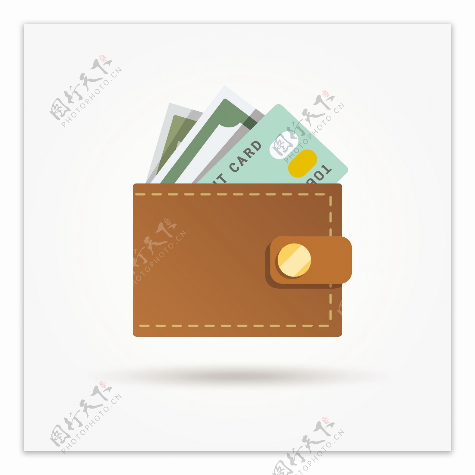 在平面设计账单和信用卡的钱包