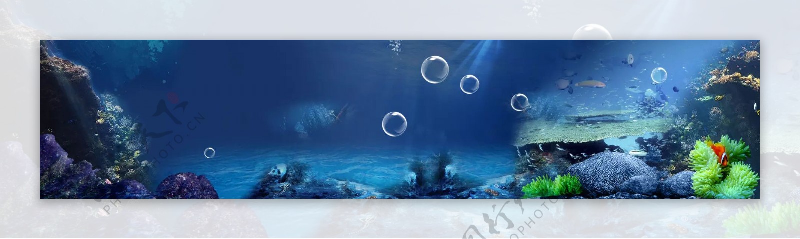 蓝色海底世界banner背景素材