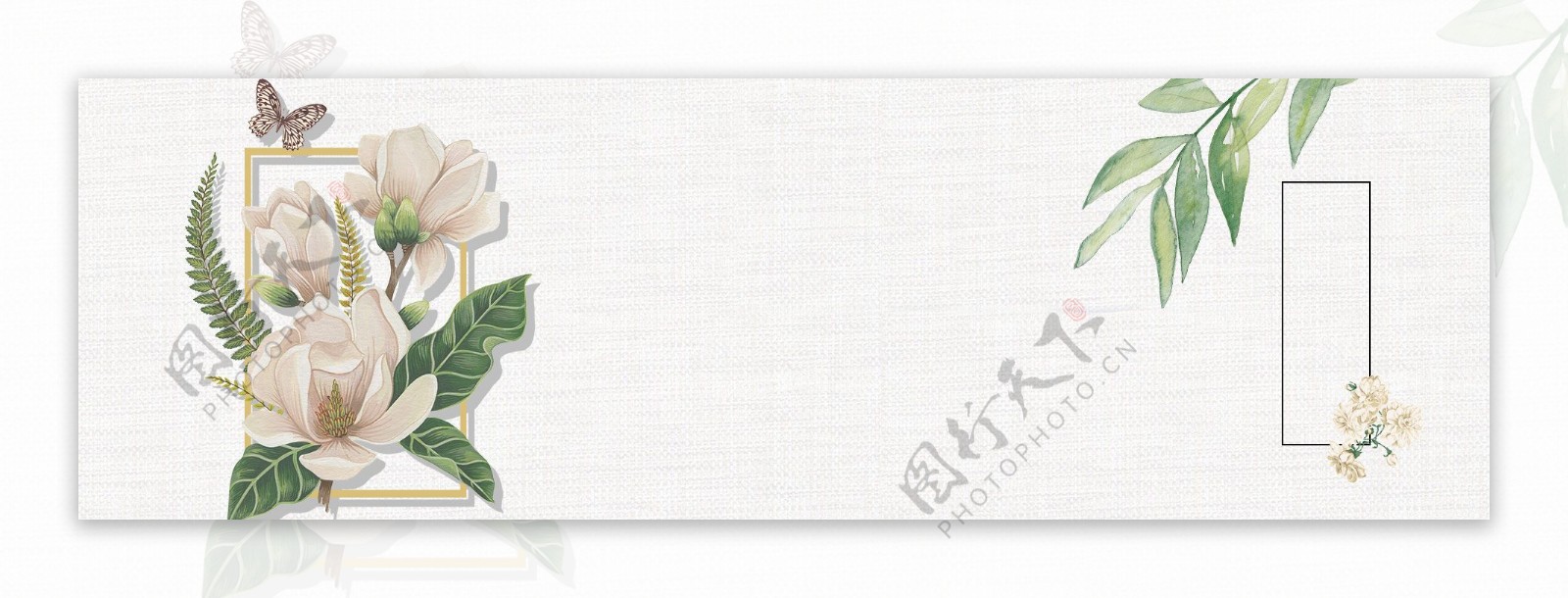 手绘白色花朵banner背景素材