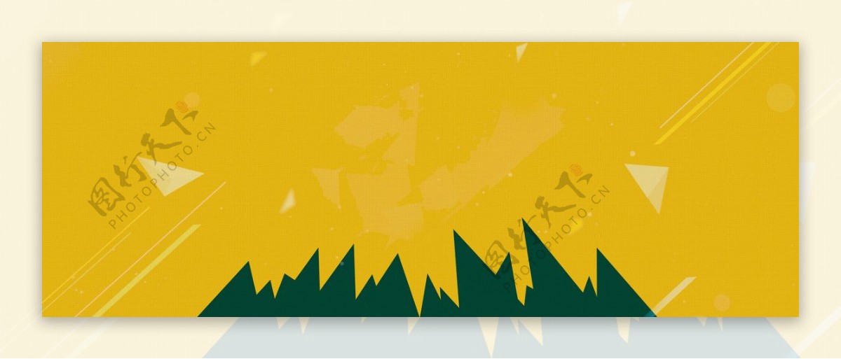 黄色卡通绿树线条淘宝banner背景